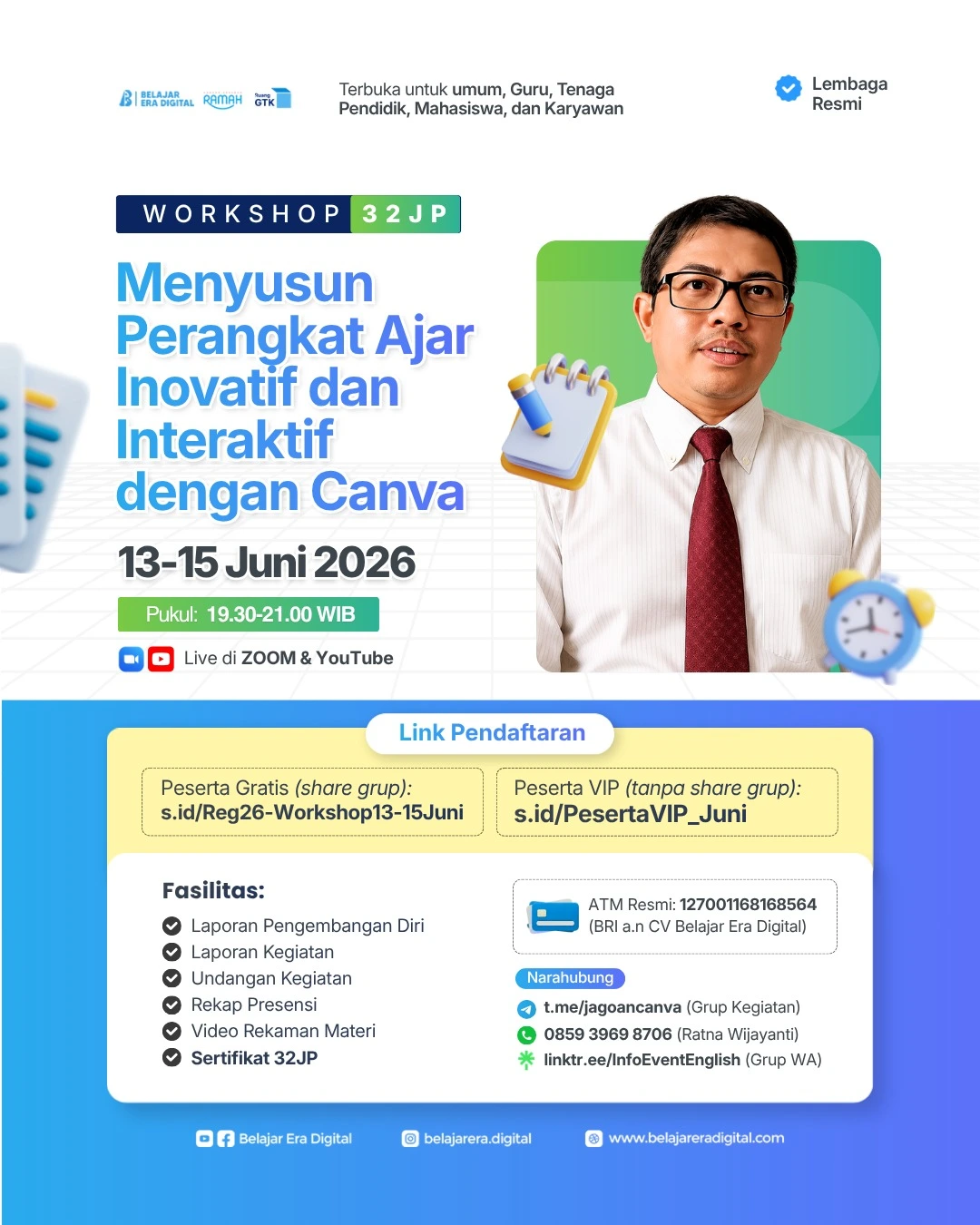 Workshop 32JP : Menyusun Perangkat Ajar Inovatif dan Interaktif dengan Canva (13-15 Juni 2026)