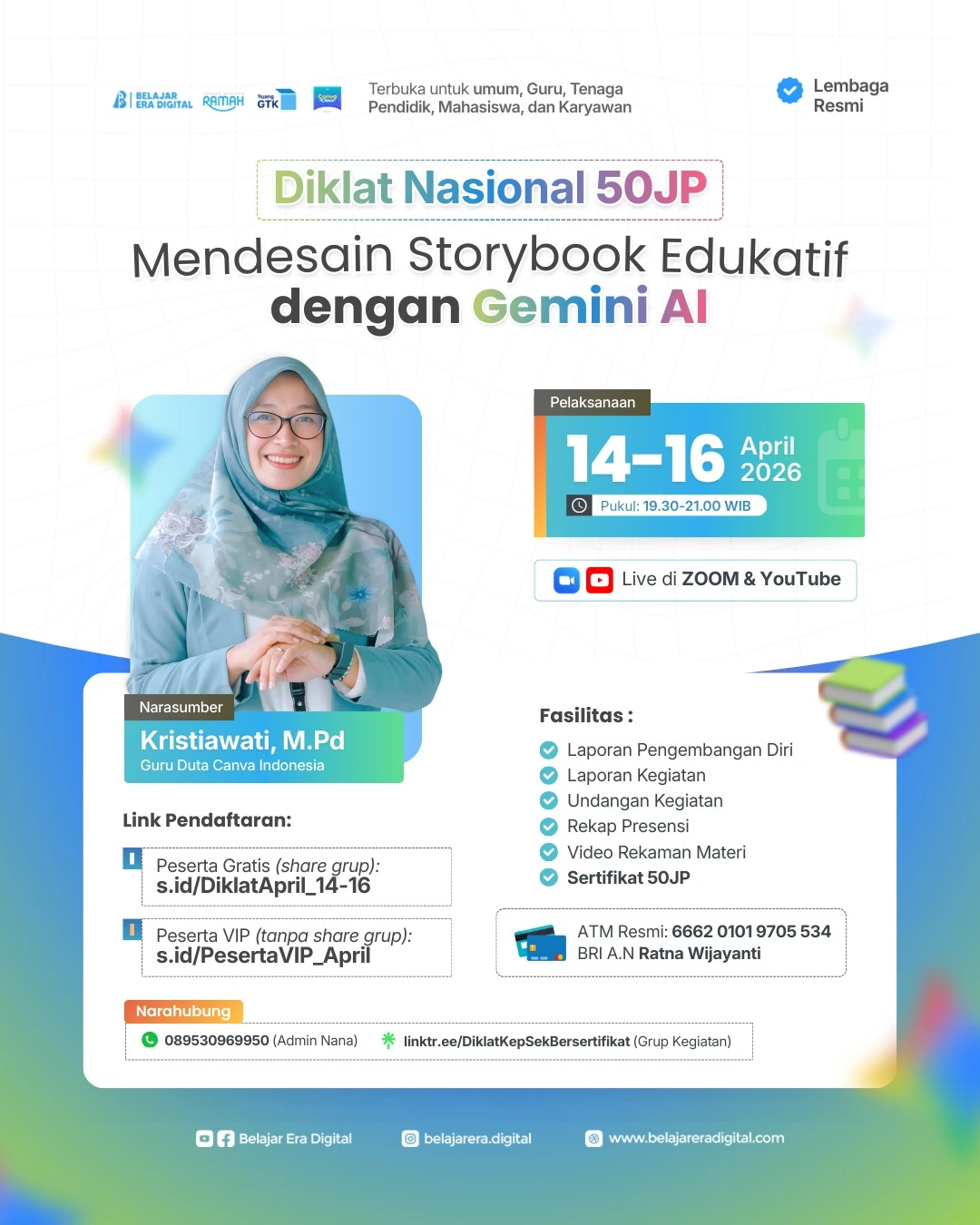 Diklat Nasional 50JP: Mendesain Storybook Edukatif dengan Gemini AI (14-16 April 2026)