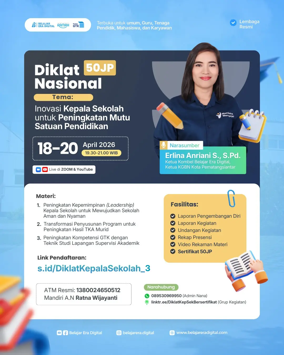 Diklat Kepala Sekolah 50JP: Inovasi Kepala Sekolah untuk Peningkatan Mutu Satuan Pendidikan (18-20 April 2026)