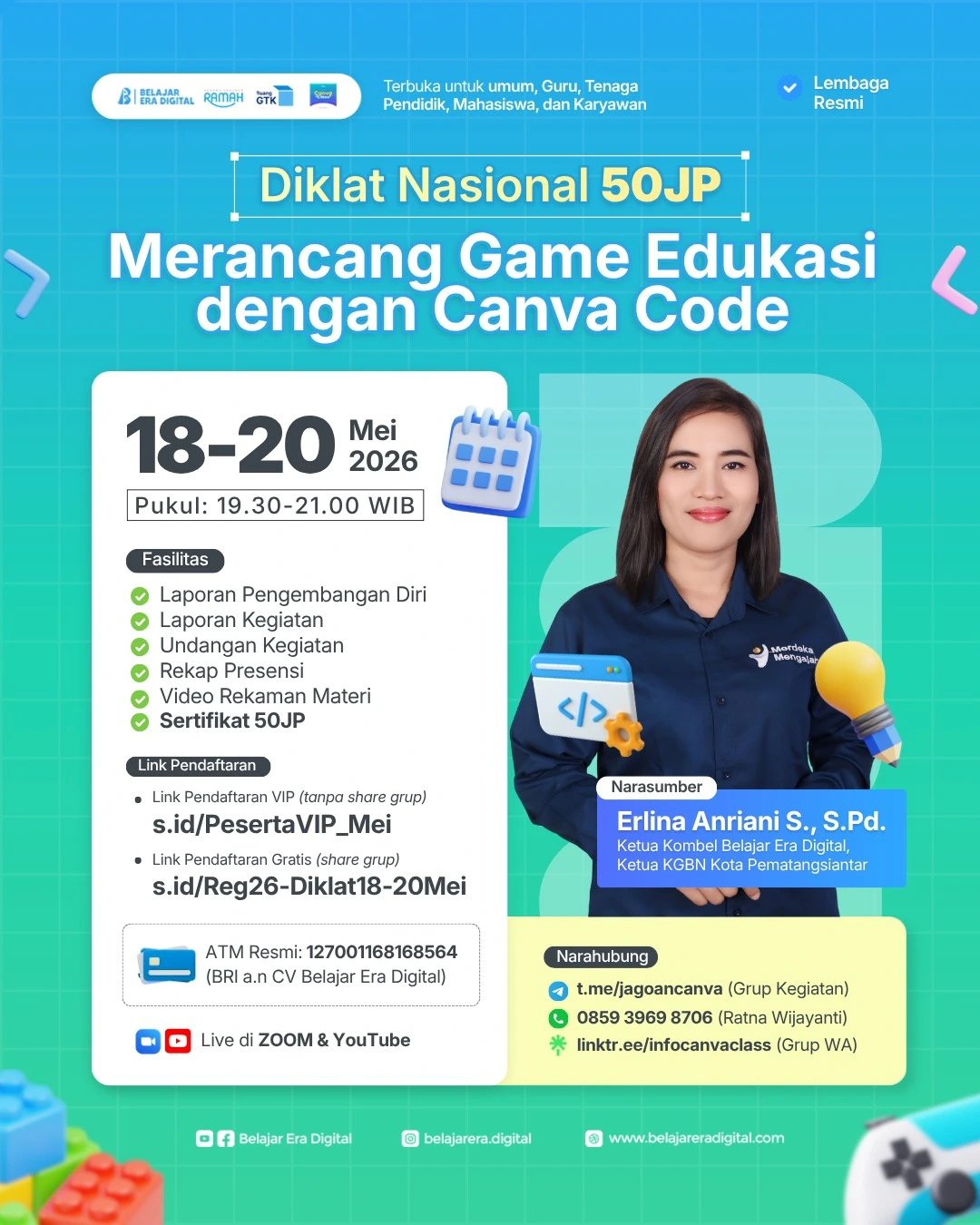 Diklat Nasional 50JP: Merancang Game Edukasi dengan Canva Code (18-20 Mei 2026)