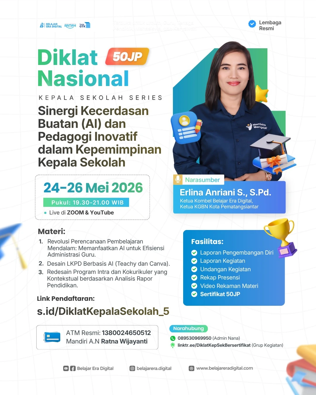 Diklat Kepala Sekolah 50JP: Sinergi Kecerdasan Buatan (AI) dan Pedagogi Inovatif dalam Kepemimpinan Kepala Sekolah (24-26 Mei 2026)