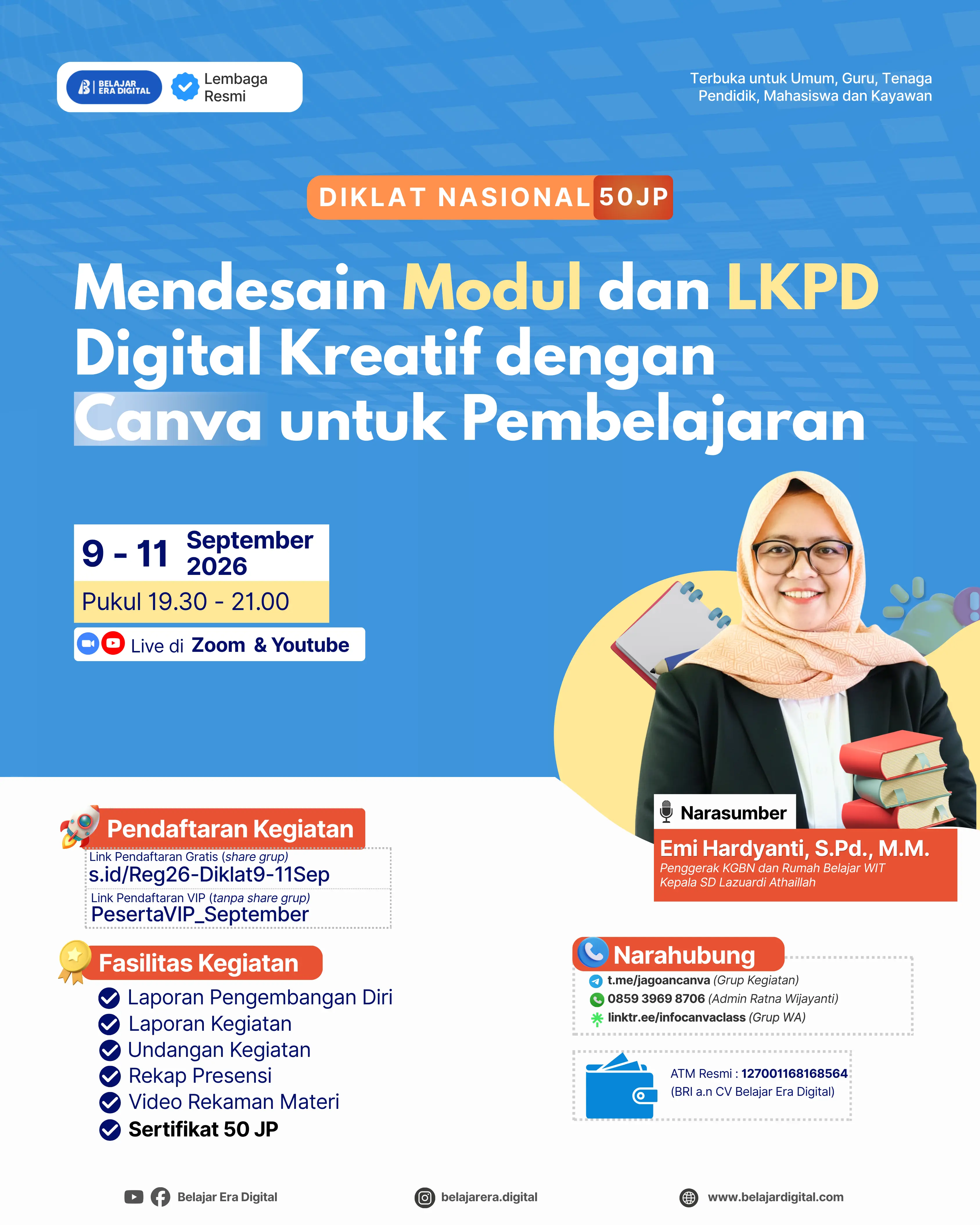 Diklat Nasional 50JP: Mendesain Modul dan LKPD Digital Kreatif dengan Canva untuk Pembelajaran (9-11 September 2026)