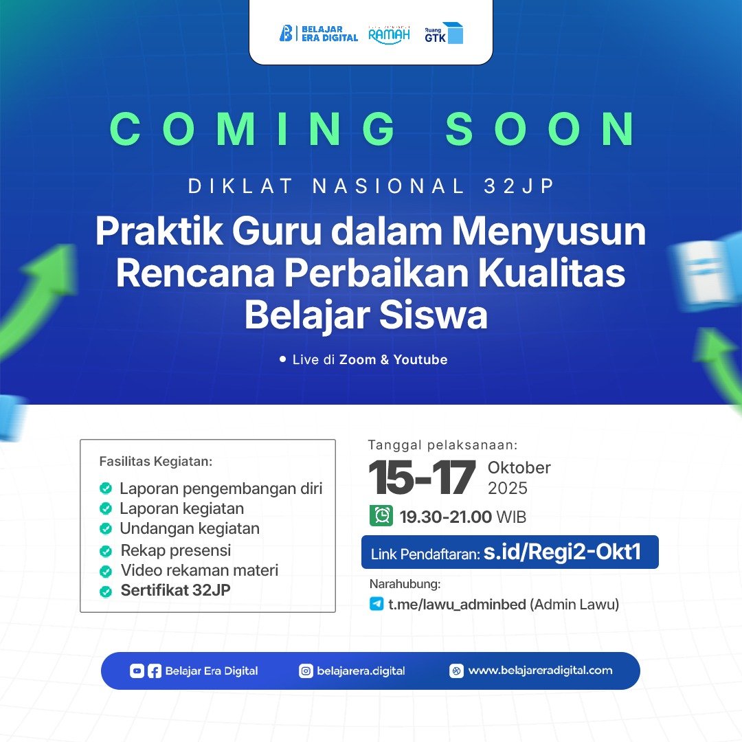 Diklat 32JP: Praktik Guru dalam Menyusun Rencana Perbaikan Kualitas Belajar Siswa (15-17 Oktober 2025)