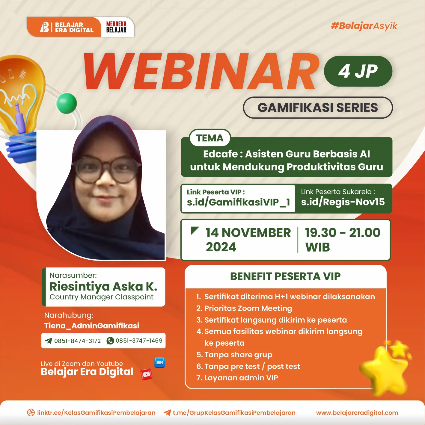 Webinar Gamifikasi Series 4JP "4 Poin PMM" :  Edcafe : Asisten Guru Berbasis untuk Mendukung Produktivitas Guru (14 November 2024)