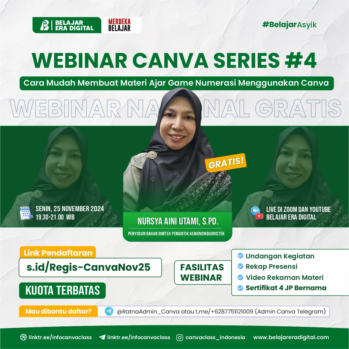 Webinar Canva Series 4JP "4 Poin PMM" : Cara Mudah Membuat Materi Ajar Game Numerasi Menggunakan Canva (25 November 2024)