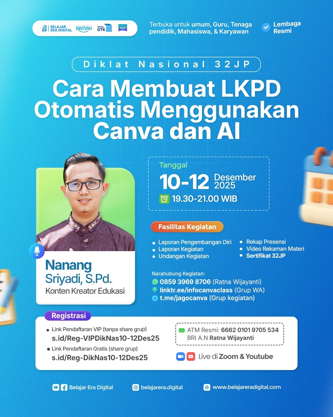 Diklat Nasional 32JP : Cara Membuat LKPD Otomatis Menggunakan Canva dan AI (10-12 Desember 2025)