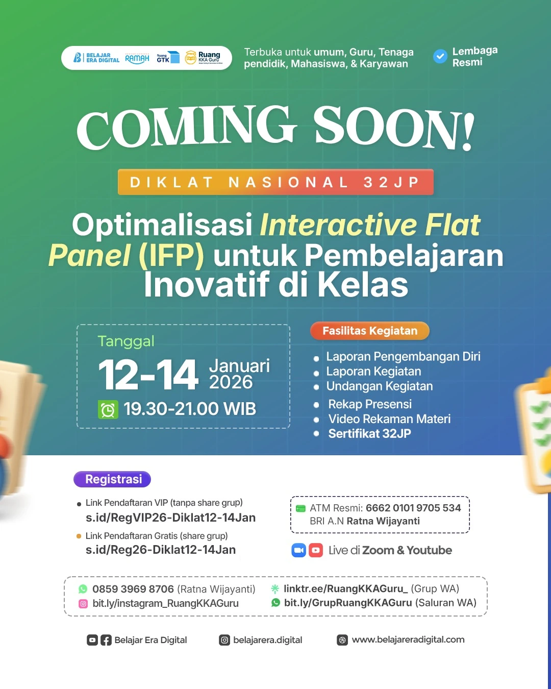 Diklat Nasional 32JP: Optimalisasi Interactive Flat Panel (IFP) untuk Pembelajaran Inovatif di Kelas (12-14 Januari 2026