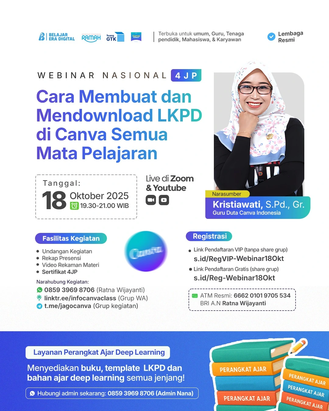 Webinar Nasional 4JP: Cara Membuat dan Mendownload LKPD di Canva Semua Mata Pelajaran (18 Oktober 2025)