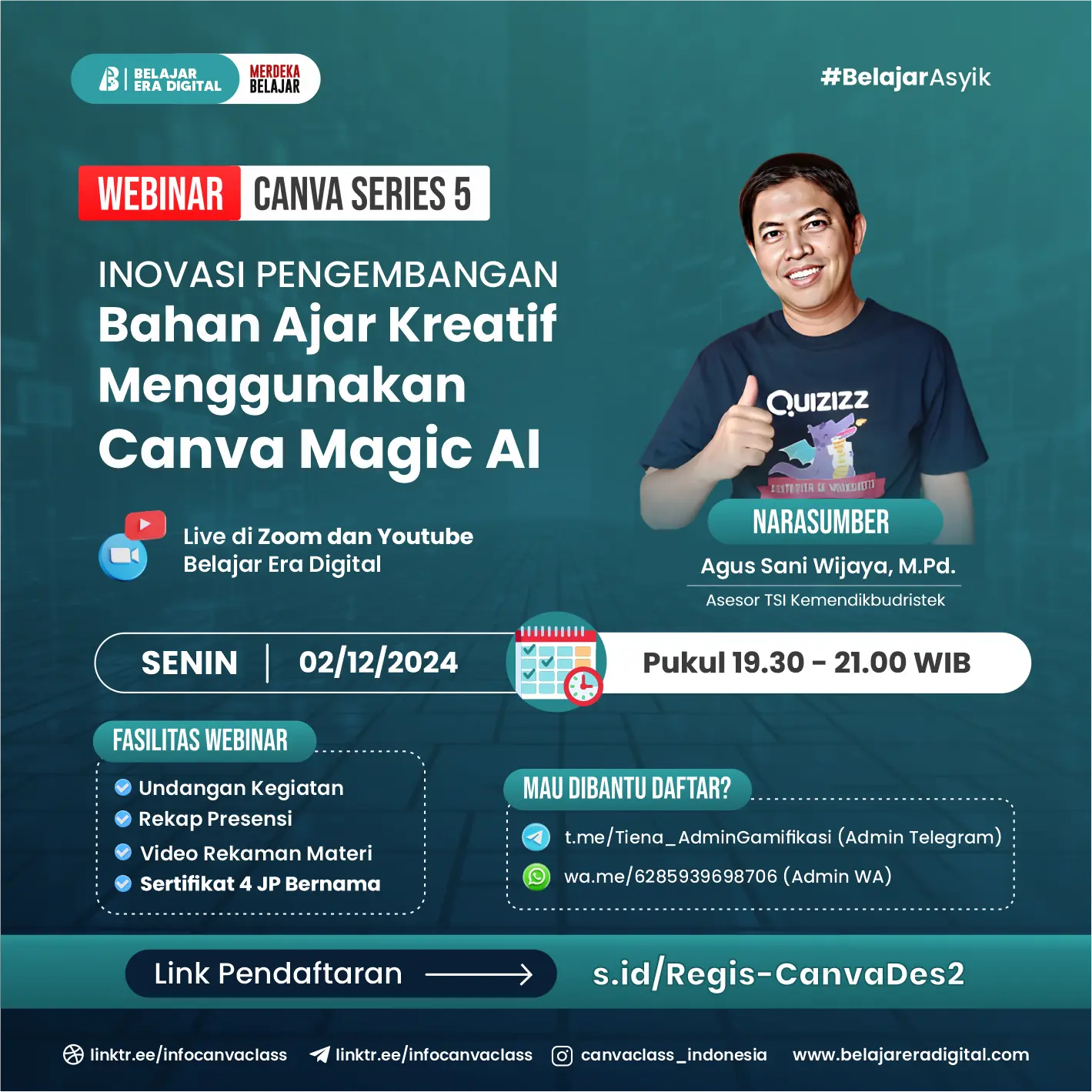 Webinar Canva Series: : Inovasi Pengembangan Bahan Ajar Kreatif Menggunakan Canva Magic AI (2 Desember 2024)