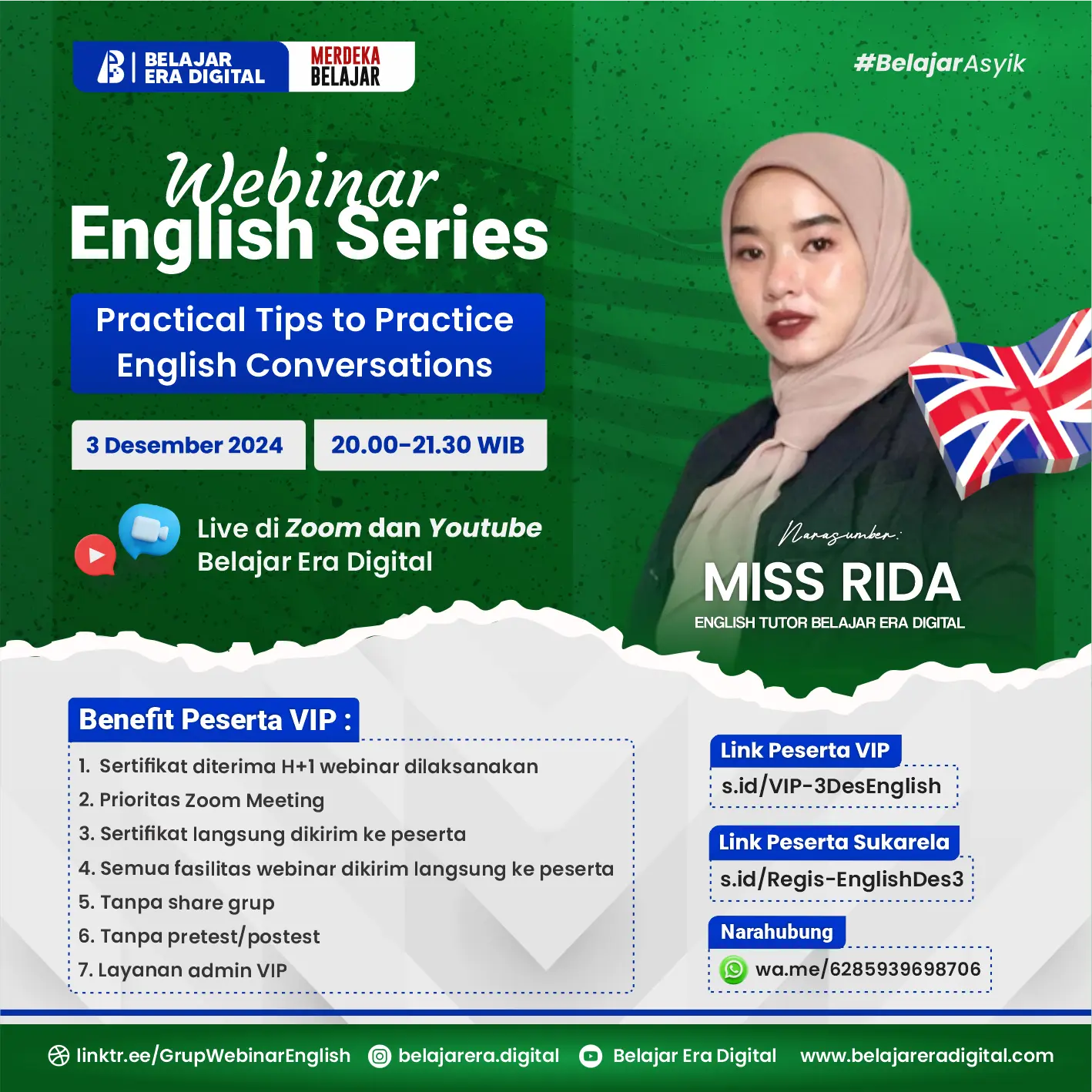 Webinar English Series : Practical Tips to Practice English Conversations (3 Desember 2024)